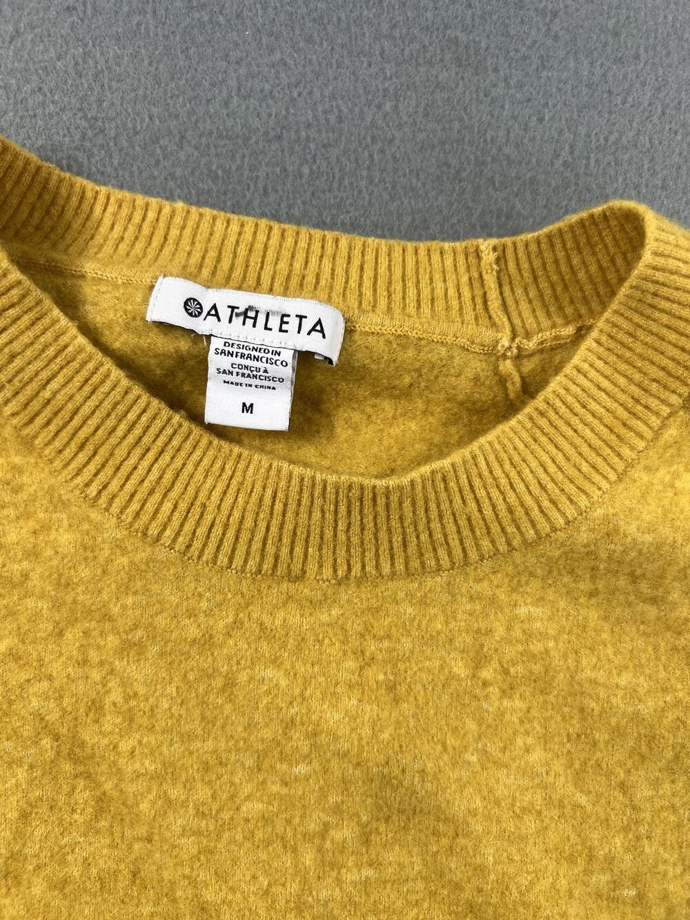 Athleta Gold Crewneck Sweater Women Medium Extra Fine Merino Wool Blend Pullover